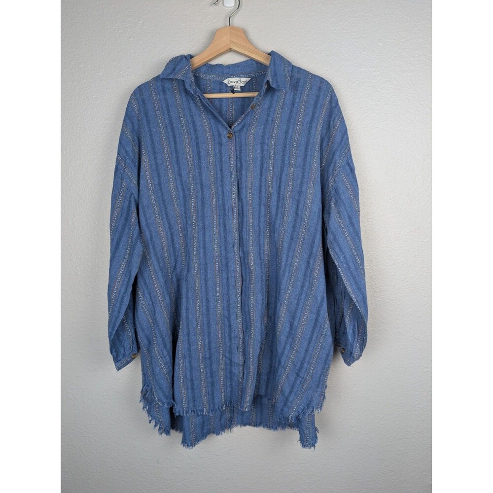 Davi & Dani Shirt Womens Small‎ Striped Linen Blend